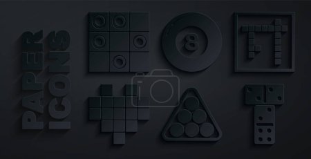 Set Billardkugeln in Dreieck, Bingo, Pixel-Herzen für Spiel, Domino, Pool-Snooker und Board of Checkers Symbol. Vektor