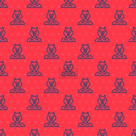 Blue line Krampus, heck icon isolated seamless pattern on red background. Horned devil. Traditional Christmas devil. Happy Halloween party.  Vector.