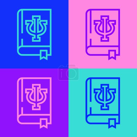 Pop art line Psychology book icon isolated on color background. Psi symbol. Mental health concept, psychoanalysis analysis and psychotherapy.  Vector