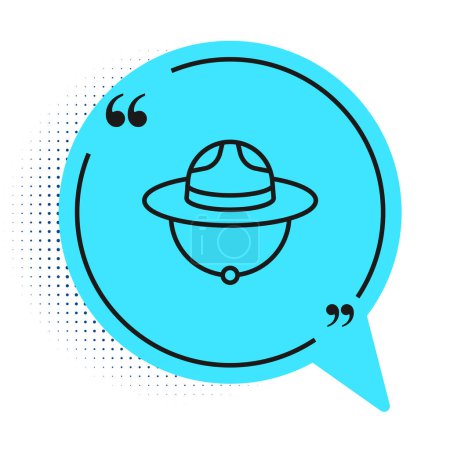 Black line Canadian ranger hat uniform icon isolated on white background. Blue speech bubble symbol. Vector