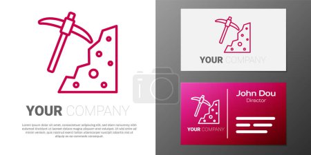 Logotype line Pickaxe icon isolated on white background. Logo design template element. Vector