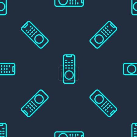 Green line Remote control icon isolated seamless pattern on blue background.  Vector