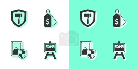 Set Auction painting, hammer,  and Price tag with Sale icon. Vector