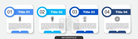 Set line Battery, Light bulb with leaf, Lightning bolt and Power button. Business infographic template. Vector