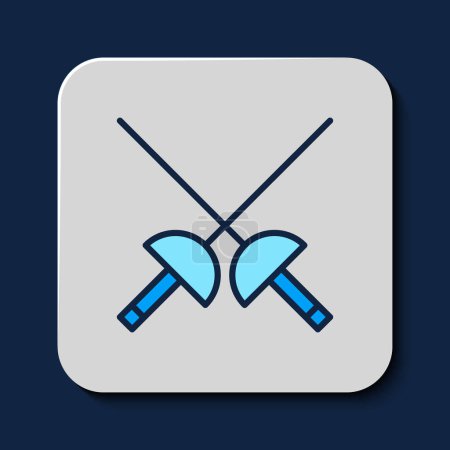 Ilustración de Filled outline Fencing icon isolated on blue background. Sport equipment.  Vector - Imagen libre de derechos