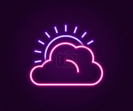 Glowing neon line Sun and cloud weather icon isolated on black background. Colorful outline concept. Vector