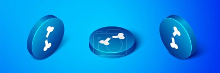 Isometric Human broken bone icon isolated on blue background. Blue circle button. Vector.