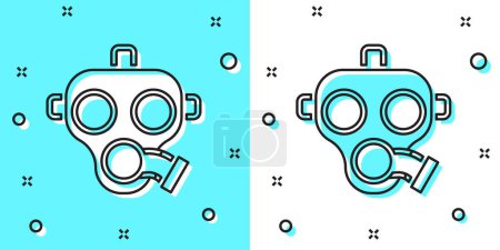Black line Gas mask icon isolated on green and white background. Respirator sign. Random dynamic shapes. Vector