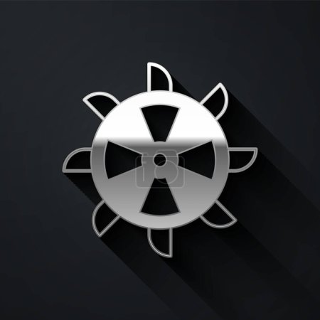 Silver Bucket wheel excavator icon isolated on black background. Long shadow style. Vector