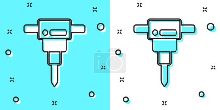 Illustration for Black line Construction jackhammer icon isolated on green and white background. Random dynamic shapes. Vector - Royalty Free Image