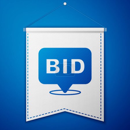 Blue Bid icon isolated on blue background. Auction bidding. Sale and buyers. White pennant template. Vector