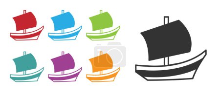 Black Egyptian ship icon isolated on white background. Egyptian papyrus boat. Set icons colorful. Vector