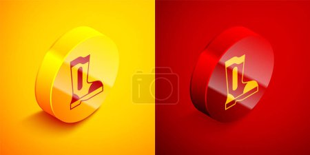 Téléchargez les photos : Isometric Fire bottes icône isolée sur fond orange et rouge. Cercle bouton. Vecteur - en image libre de droit