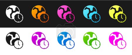 Set World time icon isolated on black and white background.  Vector