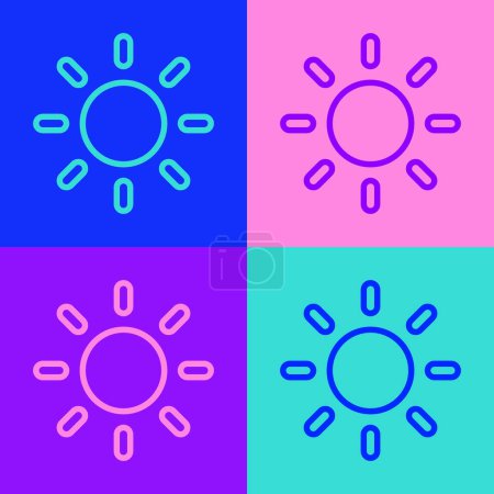 Téléchargez les photos : Pop art ligne Icône soleil isolé sur fond de couleur. Vecteur - en image libre de droit
