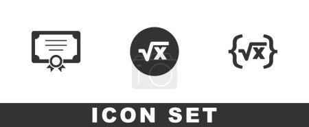 Set Certificate template, Square root of x glyph and  icon. Vector
