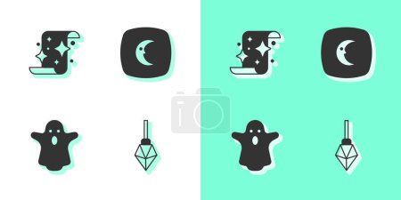 Set Magic stone, scroll, Ghost and Moon and stars icon. Vector