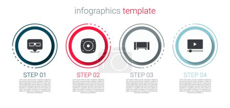 Set 3D cinema glasses, Stereo speaker, Smart Tv and Online play video. Business infographic template. Vector
