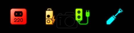 Set Electrical outlet, Battery charge, extension and Screwdriver icon. Vector