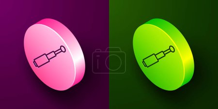 Isometric line Telescopic baton icon isolated on purple and green background. Circle button. Vector