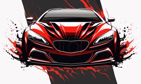 Ilustración de Start the journey of your life with our car poster. Discover the speed, strength and agility of the car, red, unusual design, bold design, front view. Cars concept. Vector illustration - Imagen libre de derechos