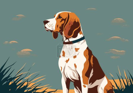 Illustration for Dog in the meadow. Minimalism, nature, wind, sitting, fresh air, freedom, pet, look, lonely, state of mind, character, proud, faithful. Creative concept. vector illustration. - Royalty Free Image