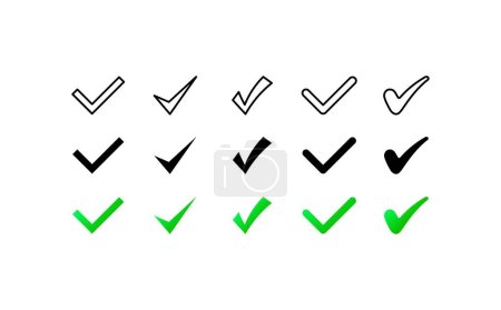 Illustration for Check mark. Flat, color, check mark, check mark correctly, confirmation mark. Vector icons. - Royalty Free Image