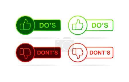 Illustration for Do's and dont's plates. Flat, color. Sign prohibited. The plate is allowed. Vector illustration - Royalty Free Image