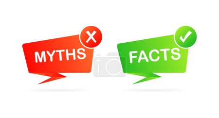 Fakten und Mythen. Flach, farbig, Fakten stimmen, Mythen sind falsch. Vektorillustration