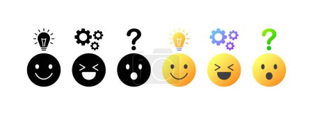 Ilustración de Iconos de pegatina. Diferentes estilos, emoji sonriente, emoji idea, emoji desconcierto. Iconos vectoriales - Imagen libre de derechos