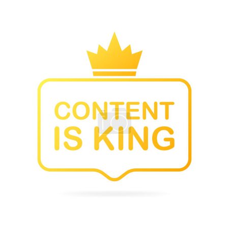Téléchargez les illustrations : Le contenu est signe roi. Plat, jaune, contenu est roi, assiette avec une couronne. Illustration vectorielle - en licence libre de droit