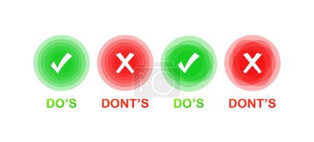 Illustration for Do's and don'ts icons. Color, tick and cross, do's icon, dont's sign. Vector icons - Royalty Free Image