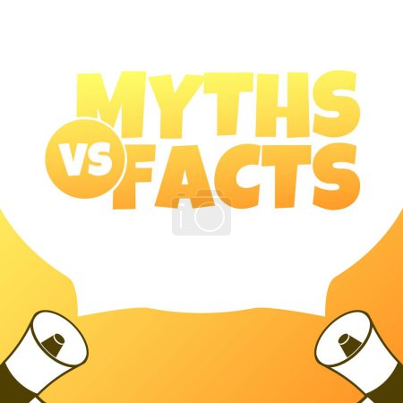 Illustration for Myths vs facts sign. Flat, yellow, megaphone icons, myths vs facts, pop art style, myths vs facts sign. Vector icon - Royalty Free Image