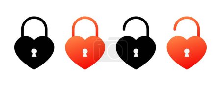 Illustration for Open and closed heart icons. Different styles, red, open heart, closed heart. Vector icons - Royalty Free Image