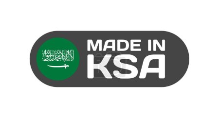 Téléchargez les illustrations : Fabriqué en drapeau national KSA. Autocollant fabriqué en KSA pour le design. Fabriqué en icône isolée. Icône vectorielle - en licence libre de droit