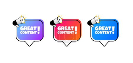Illustration for Great content bubbles. Flat, color, speech bubbles, great content signs. Vector icons - Royalty Free Image