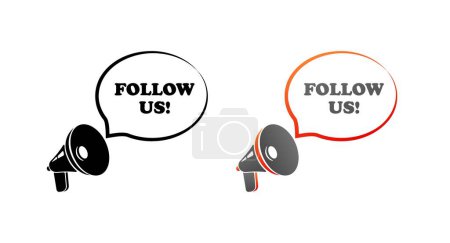 Follow us icon. Follow us from megaphone. Silhouette and flat style. Vector icons