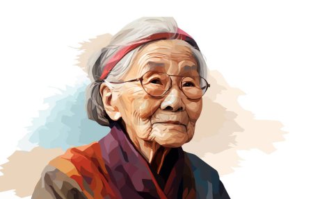 Téléchargez les illustrations : Vieille asiatique femme isolé vecteur style avec transparent fond illustration - en licence libre de droit