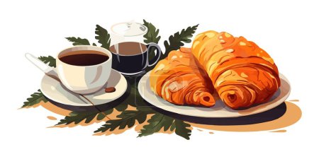 Téléchargez les illustrations : Petit déjeuner avec vecteur café plat minimaliste illustration isolée - en licence libre de droit
