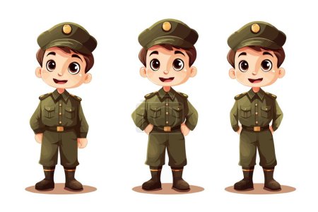 Illustration for Kid wearing military uniform isolated vector style on isolated background illustration - Royalty Free Image