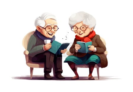 Téléchargez les illustrations : Vieille femme couple regardant smartphone vecteur isolé illustration - en licence libre de droit