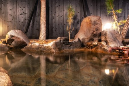 Photo for Beppu private bath hot springs onsen house. Famous onsen area in Beppu, Japan. Taken during winter time - Royalty Free Image