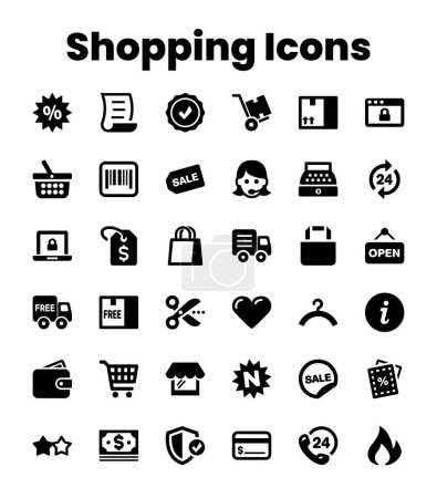 Set Iconos negros de compras sólidas