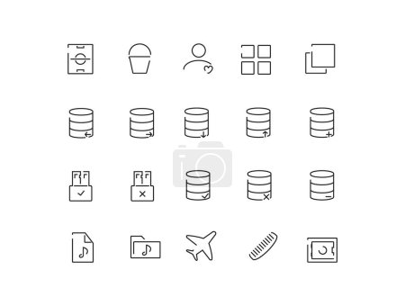 Set of line icons related to database