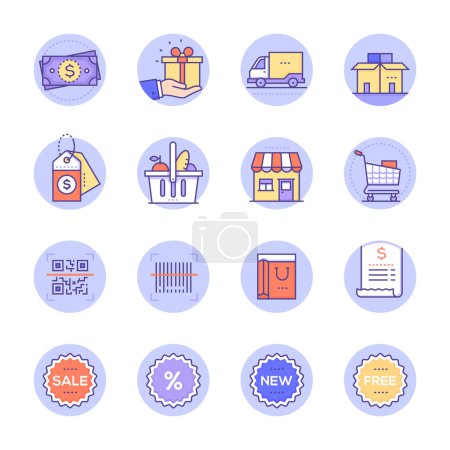 Illustration for Colorful Shopping Icon Set. Isolated background - Royalty Free Image
