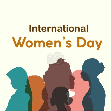 Group of multicultural women banner. Women poster. International Women's day. Female social community of diverse culture. Colleagues. Empowerment, inclusion