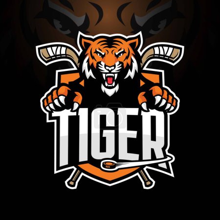 diseño del logotipo de hockey sobre hielo mascota tigre