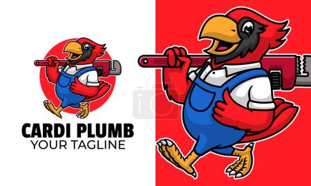 Illustration for Cardinal bird mascot plumbing logo design - Royalty Free Image