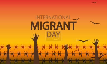 Illustration for International Migrant Day hands behind barbed wire, vector art illustration. - Royalty Free Image