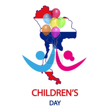Téléchargez les illustrations : Journée de l'enfance en Thaïlande carte, illustration d'art vectoriel. - en licence libre de droit